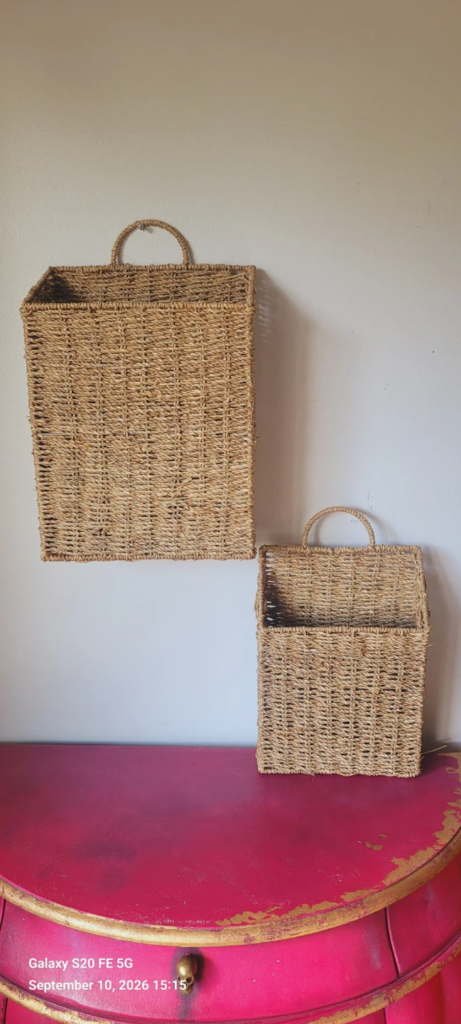 Set of Two Woven Seagrass Wall Baskets