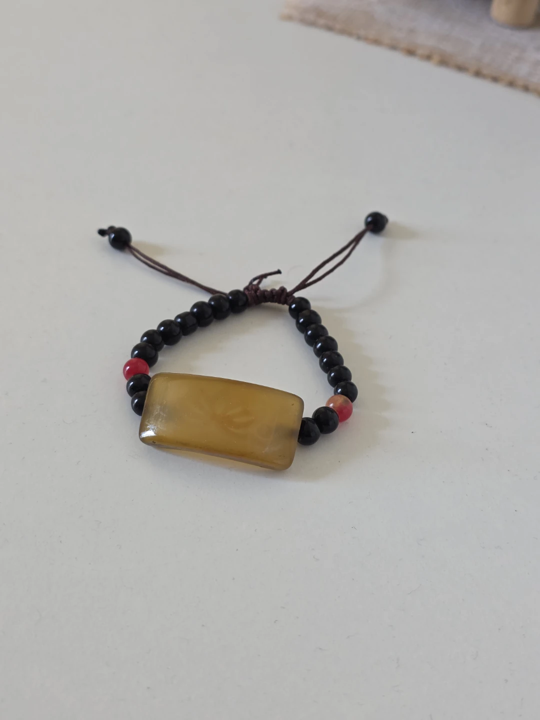 🏈 Adjustable Beaded Bracelet with Amber-Tone Piece - photo 2