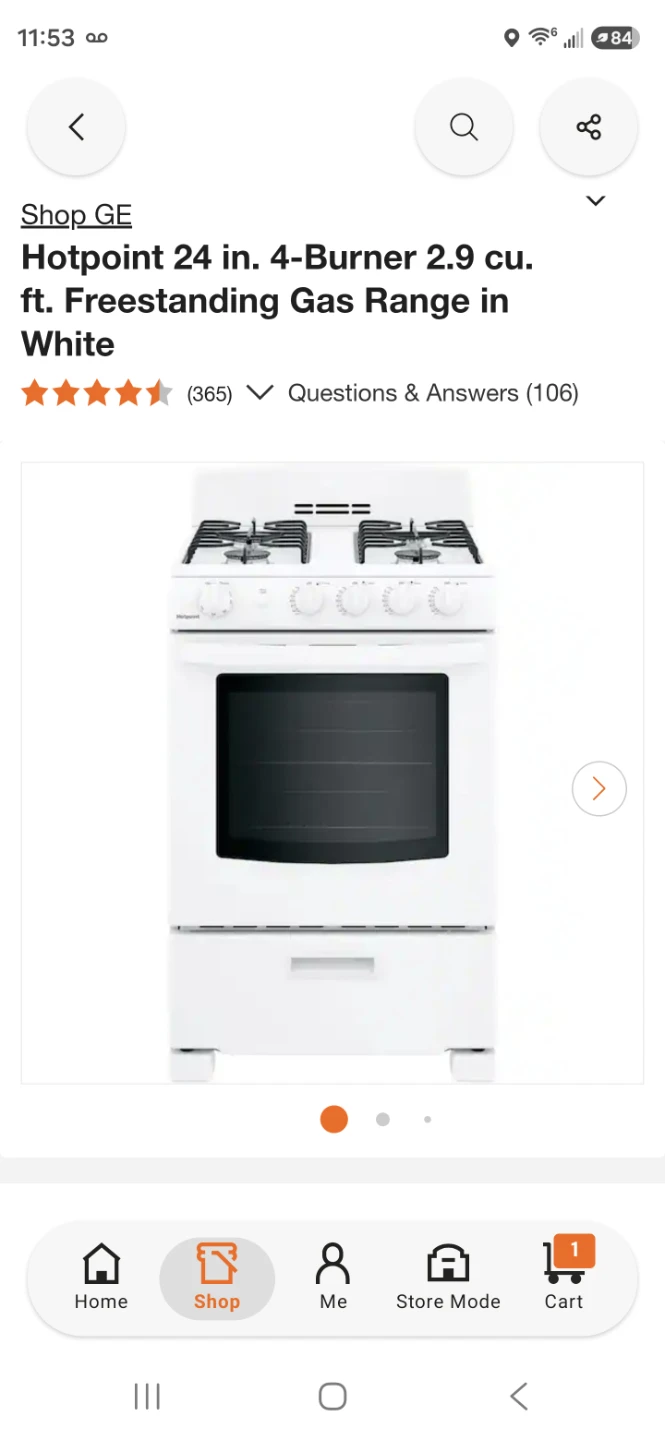 New Hotpoint 24in white gas stove