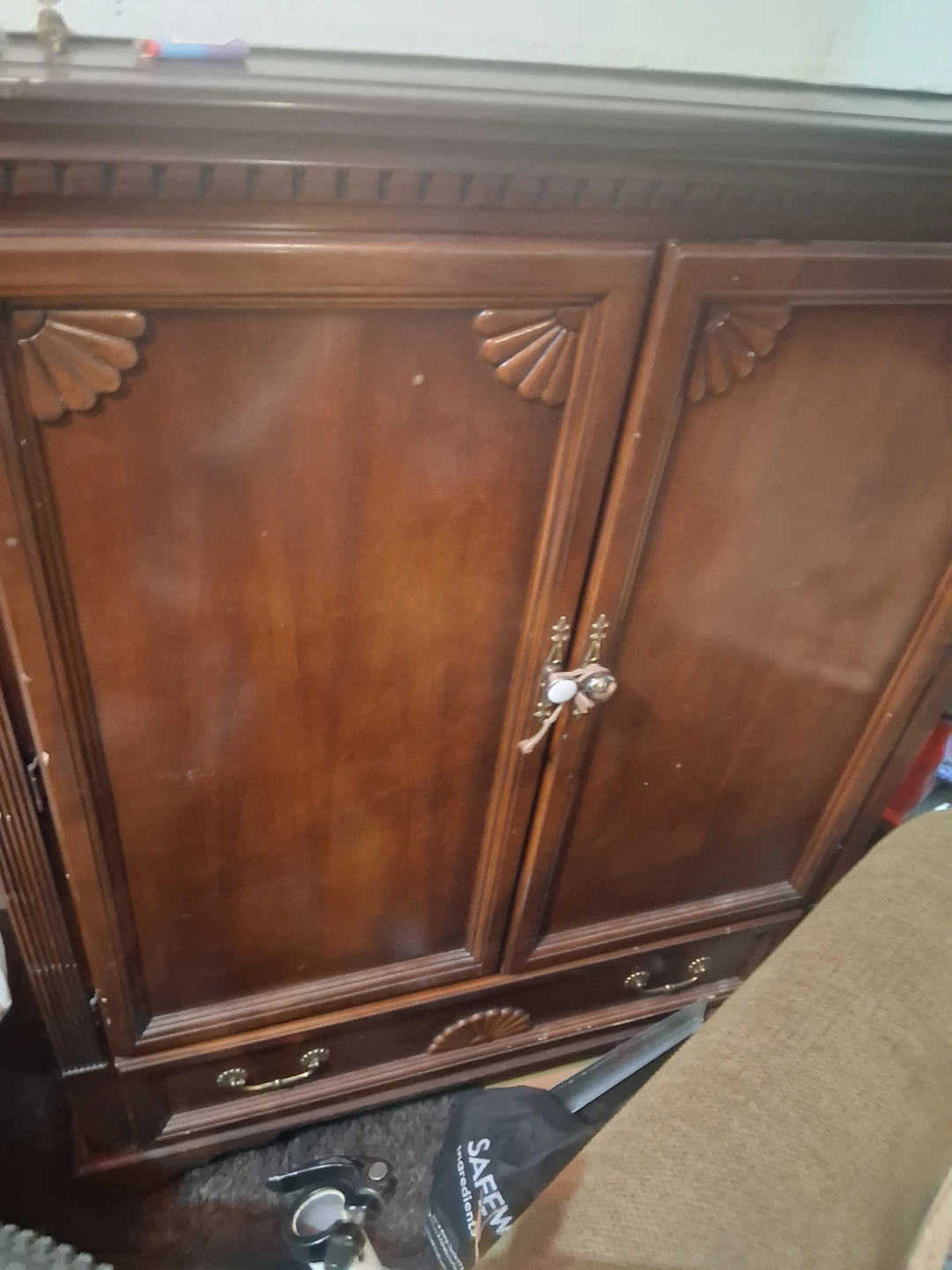 Wooden Armoire with Drawers and Shelves