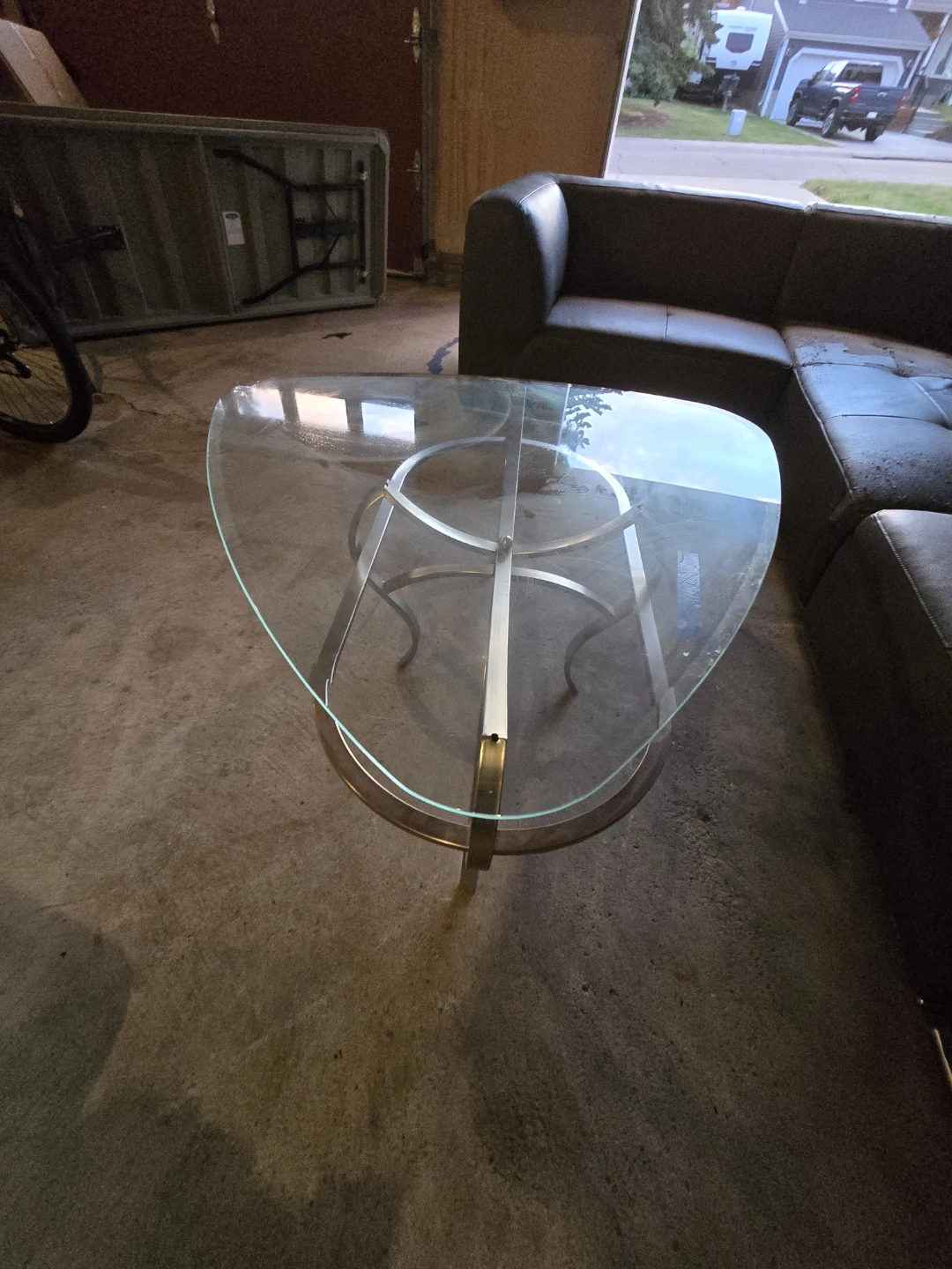 Glass Coffee Table with Metal Base