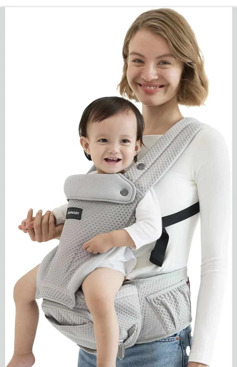 New Momcozy 2-in-1 Baby Carrier with Hip Seat, Up to 44 lb