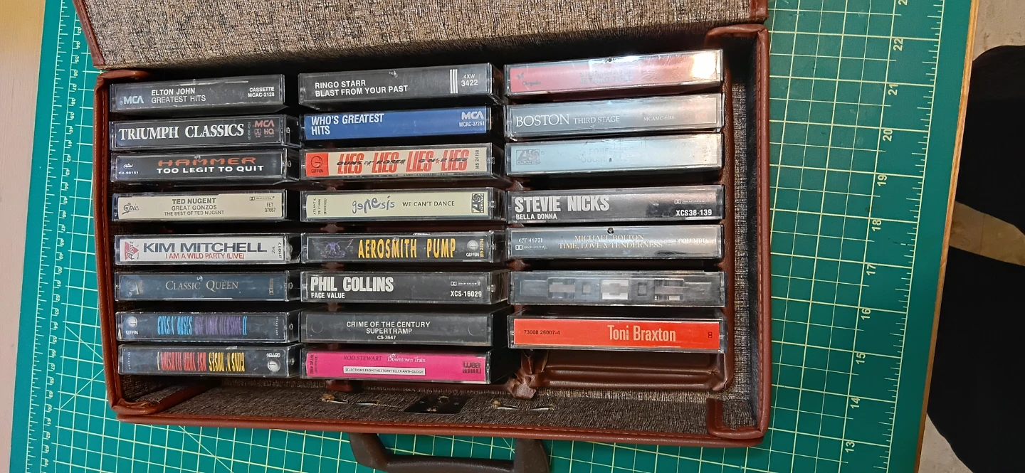 Vintage Cassette Tape Collection in Carrying Case