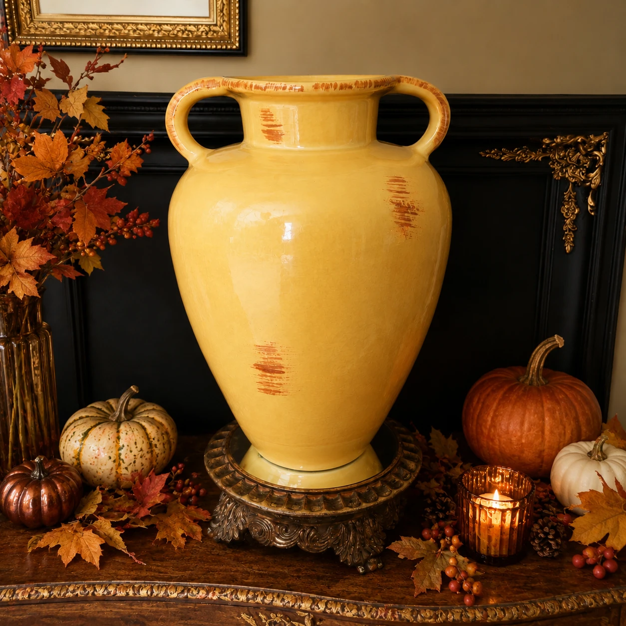 Yellow Amphora Ceramic Large Two-Handled Vase - photo 3
