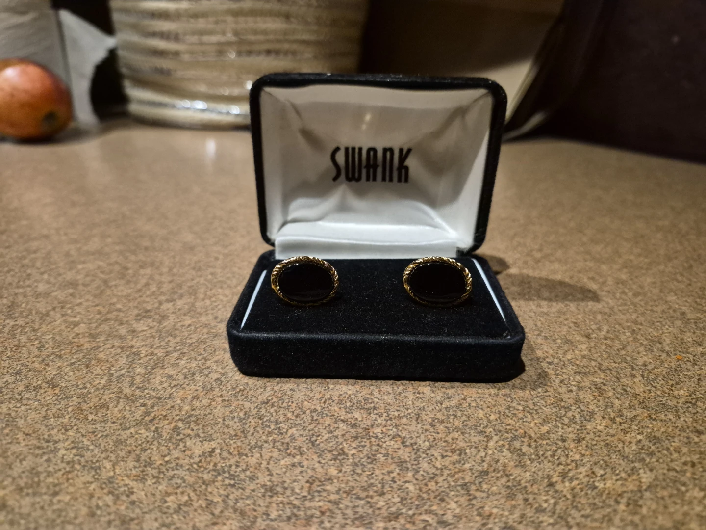 Swank Gold-Tone Cufflinks with Black Oval Inserts - photo 2