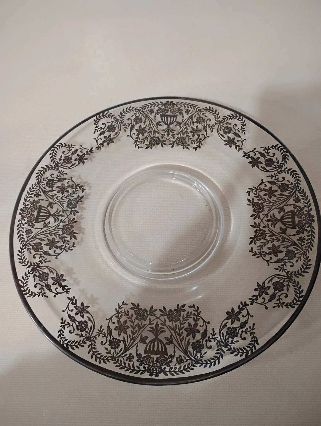 Decorative Glass Plate with Floral Silver Detailing