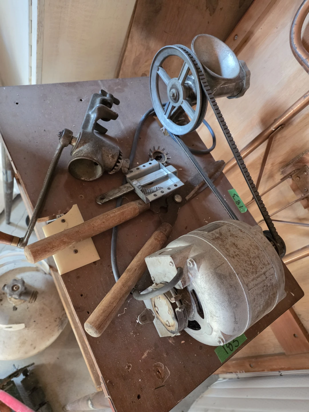 Vintage manual meat grinder and electric motor setup - photo 3