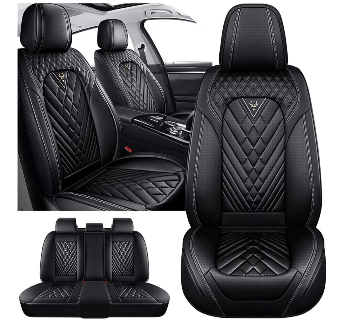 Black Quilted Leather Car Seat Cover Set