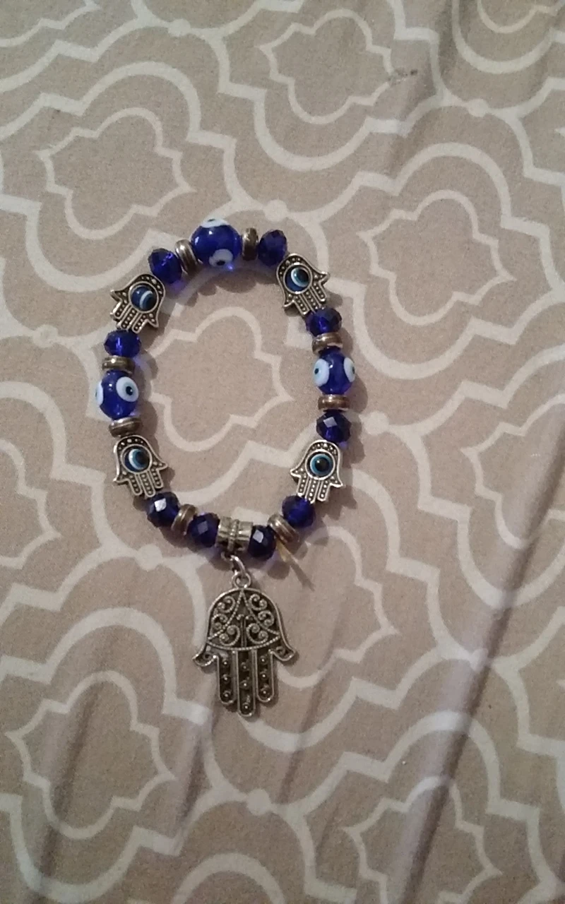 Blue Evil Eye and Hamsa Hand Charm Bracelet