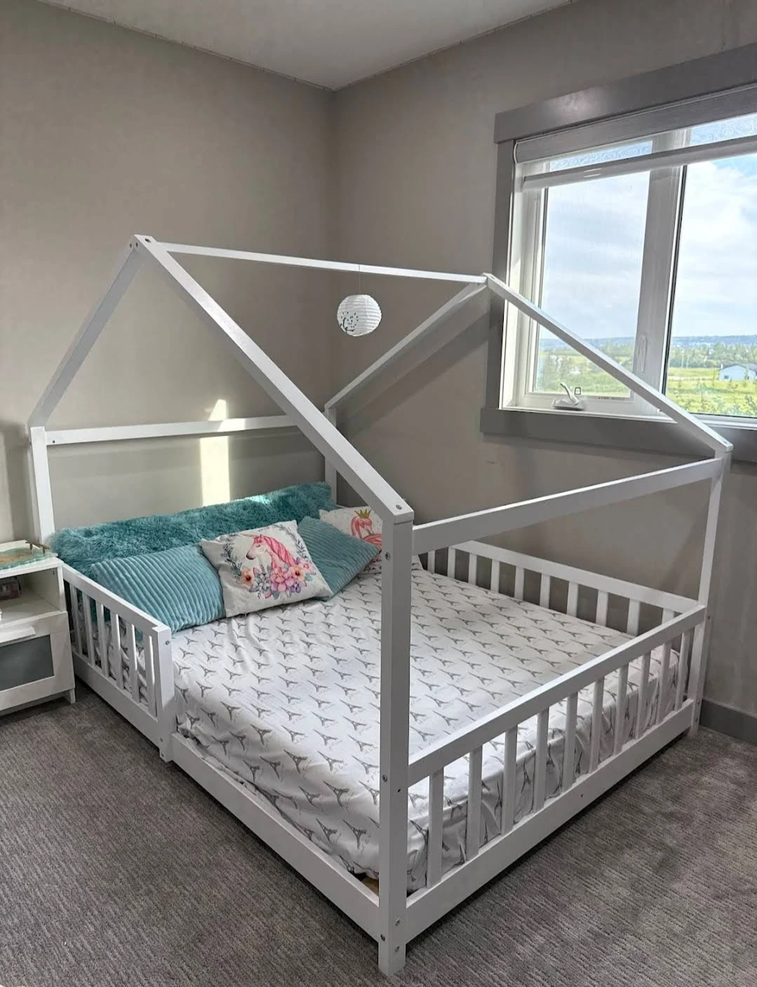 Full size White Wood House Bed Frame