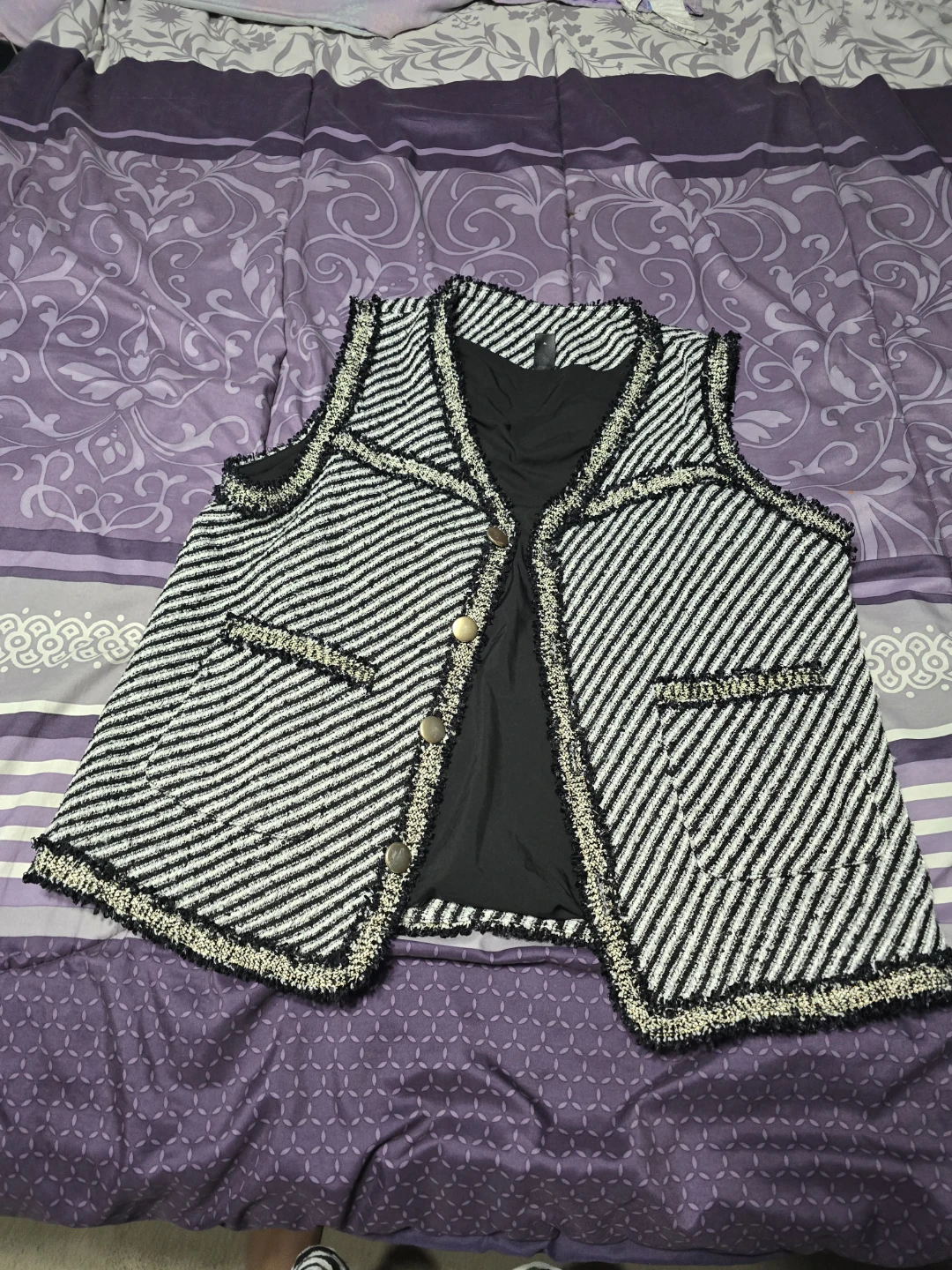 Dazy Black and White Striped Vest