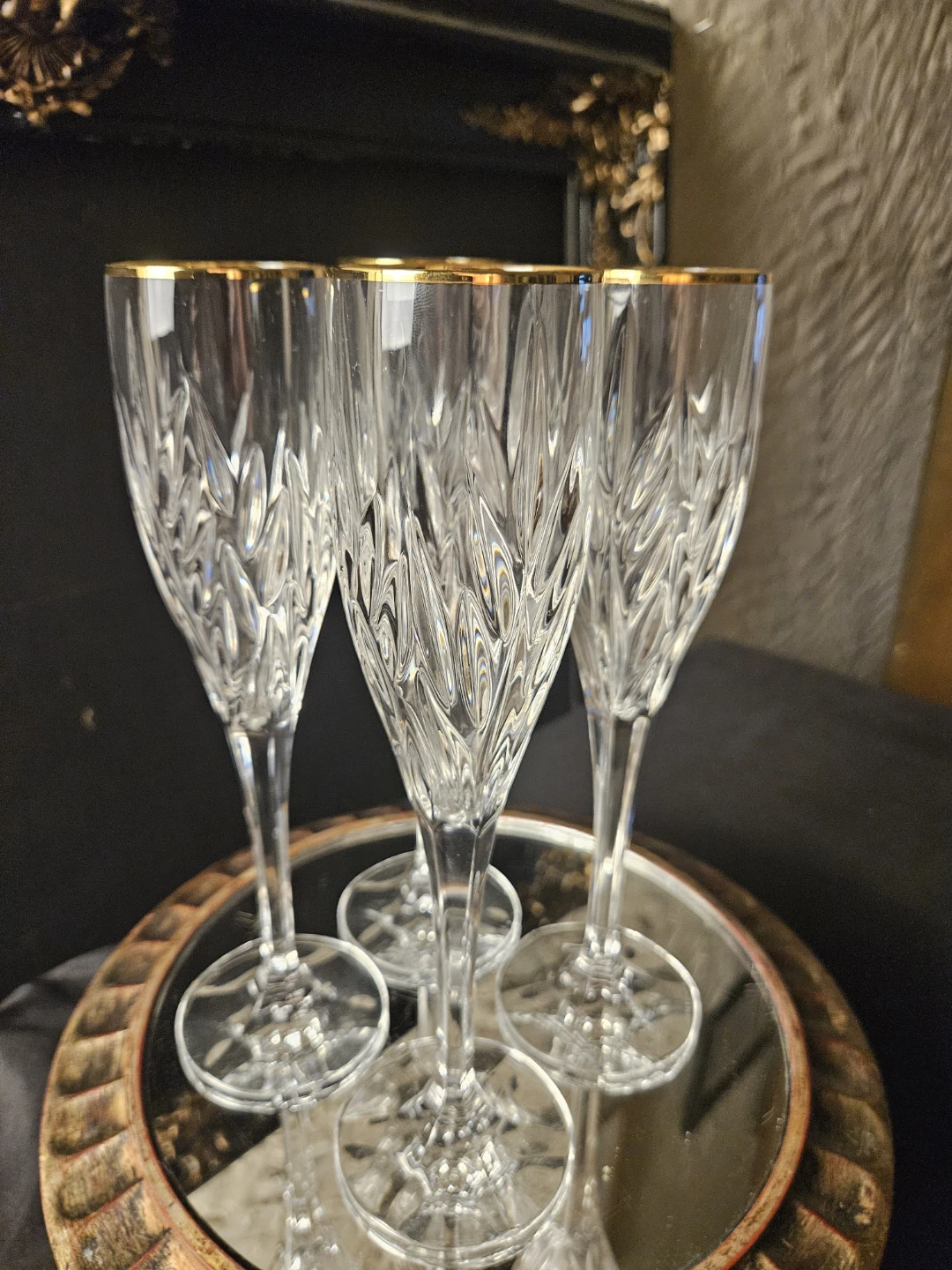 6 Vintage 90s Mikasa Gold-Rimmed Crystal Champagne Flutes - photo 3