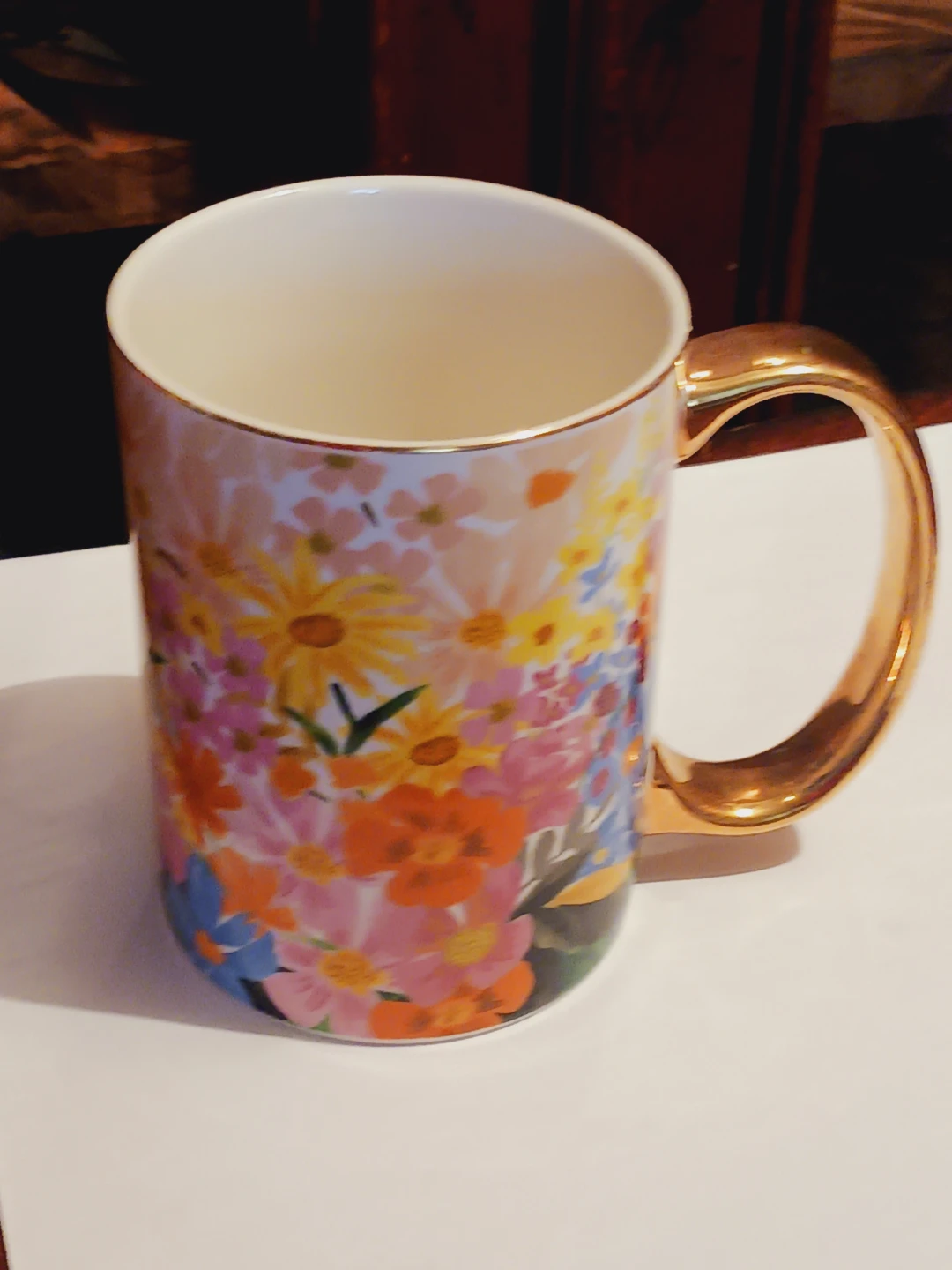 Beautiful Floral Mug with Gold  Tone Handle