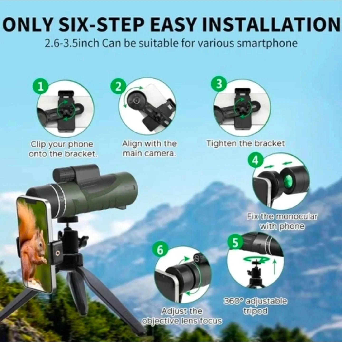 Monocular Telescope with Smartphone Adapter and Tripod 🏈