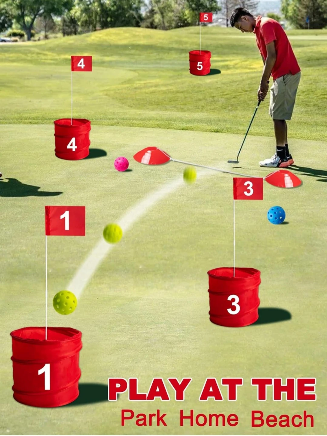 Golf Game Bucket with Flags (9 Hole Set), Portable Yard ... - photo 5