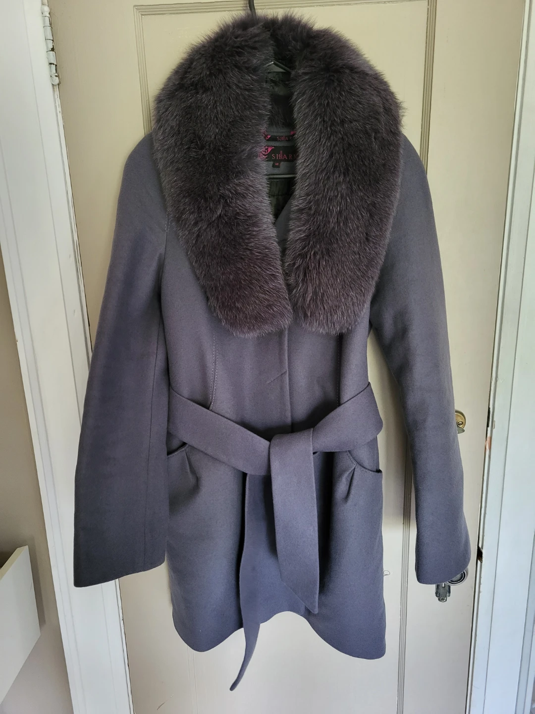 Sharm Collection Wool Blend Coat with Fur Collar