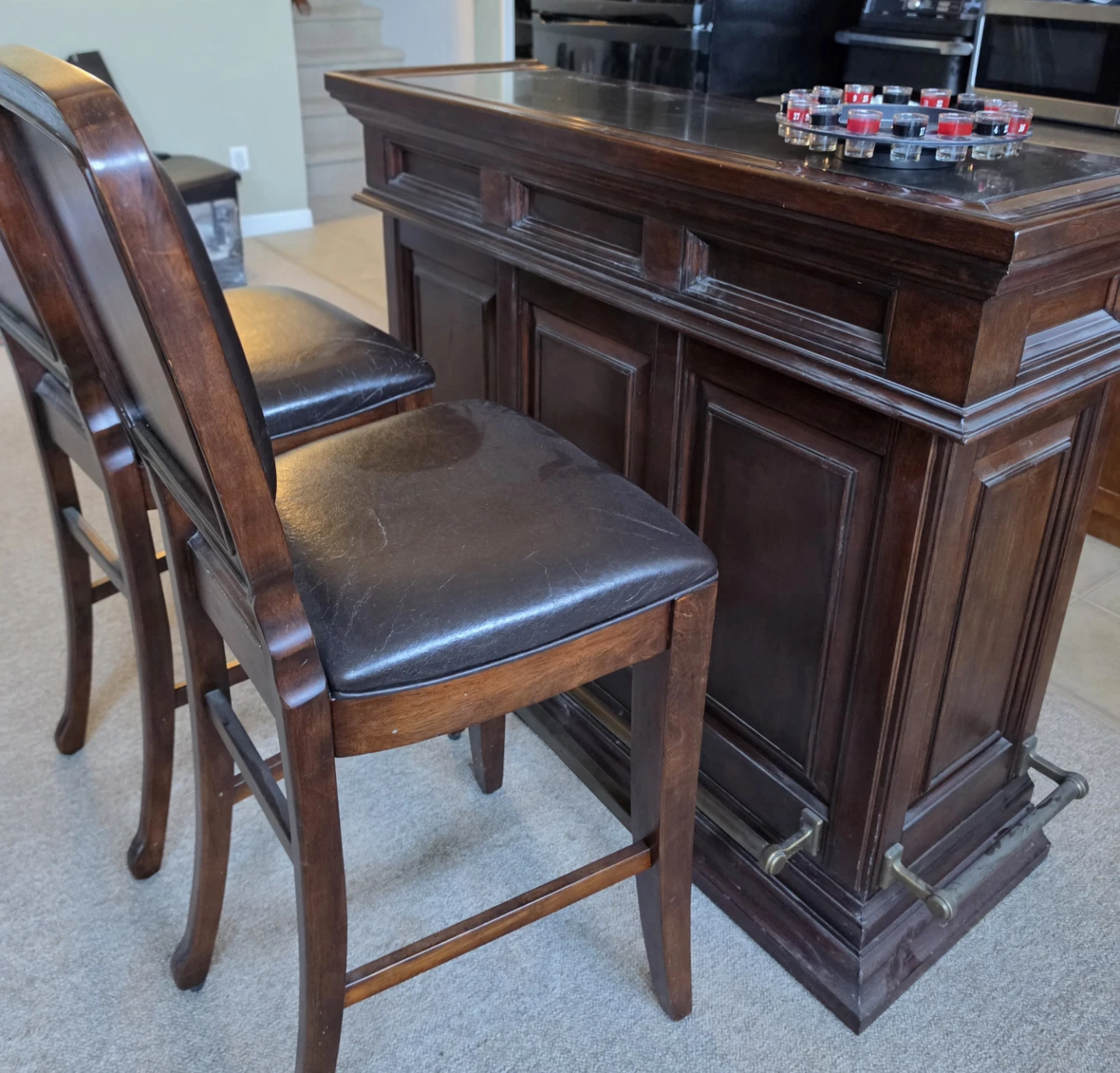 Dark Wood Home Bar with 2 Bar Stools - photo 2
