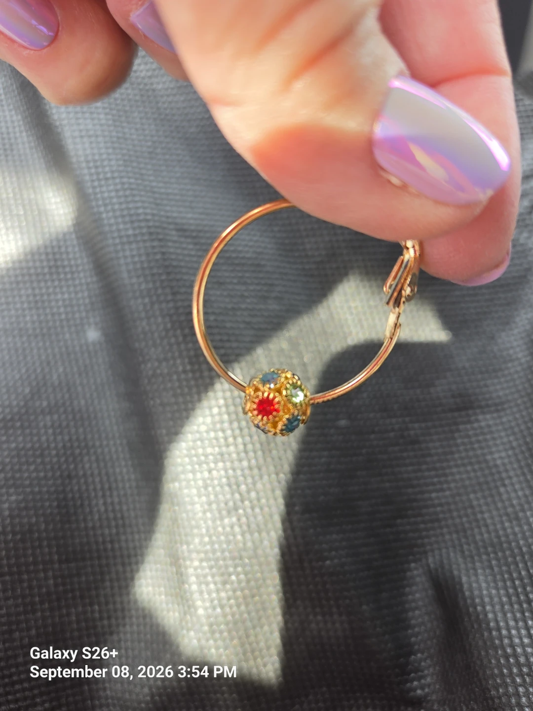 Gold-Tone Hoop Earrings with Multi-Color Bead - photo 2