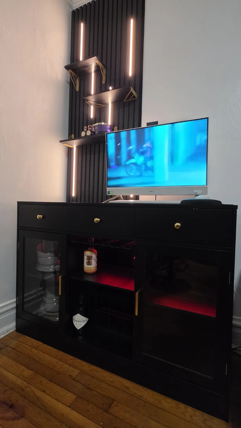 Black Modern Coffee Bar Cabinet with led - photo 2