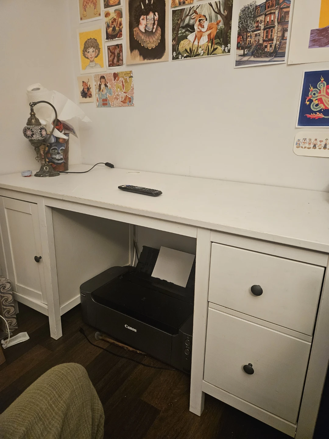 White Desk with Drawers and Cabinet