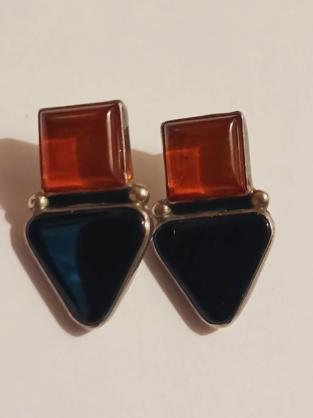 L. GANADO Signed Sterling Silver Amber and Onyx Earrings - photo 2