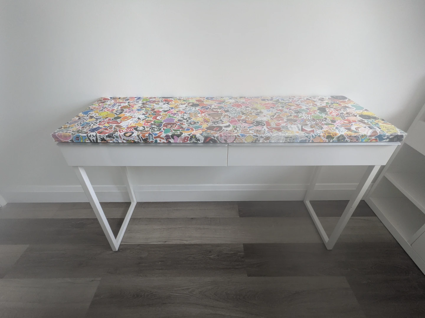 White desk with custom sticker-bombed top - photo 3