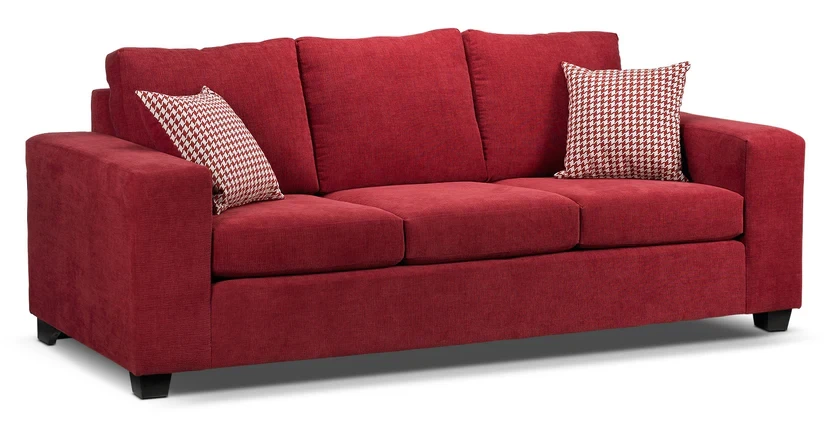 Leon's "Fava" Condo-Sized Red Sofa w/ Houndstooth Pillows - photo 5