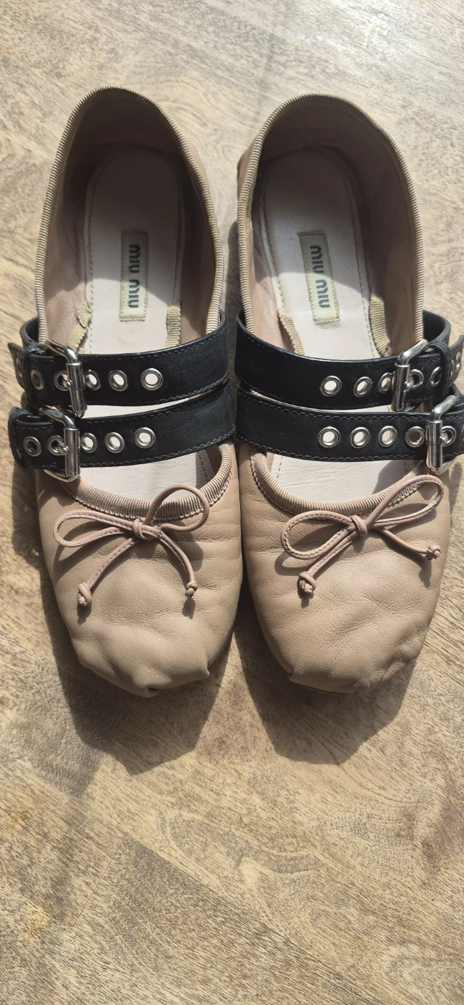 Miu Miu Buckled Leather Ballet Flats