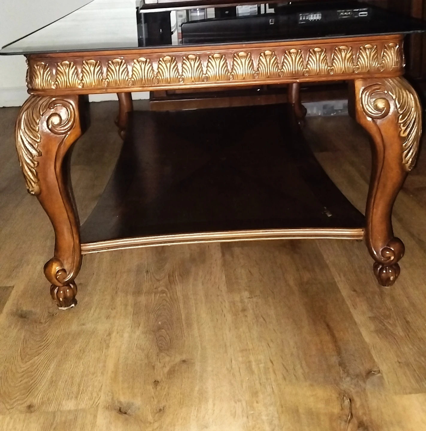 Traditional Wood Coffee Table with Glass Top - photo 5