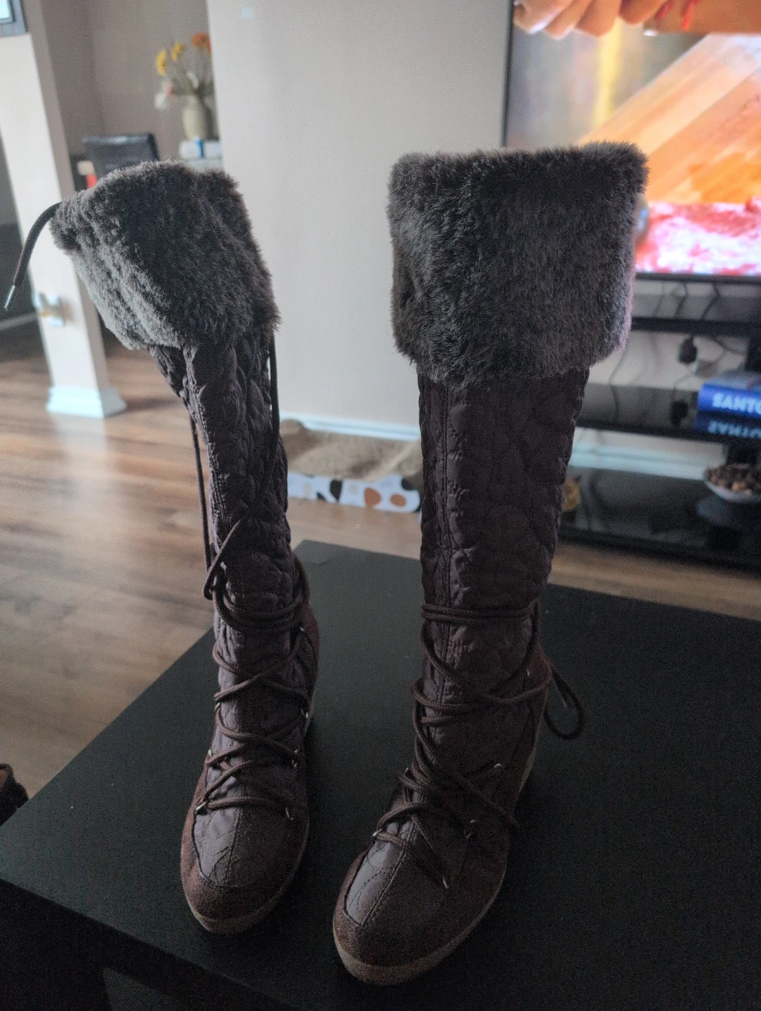 Women's Brown Faux Fur Trimmed Quilted Boots - photo 2