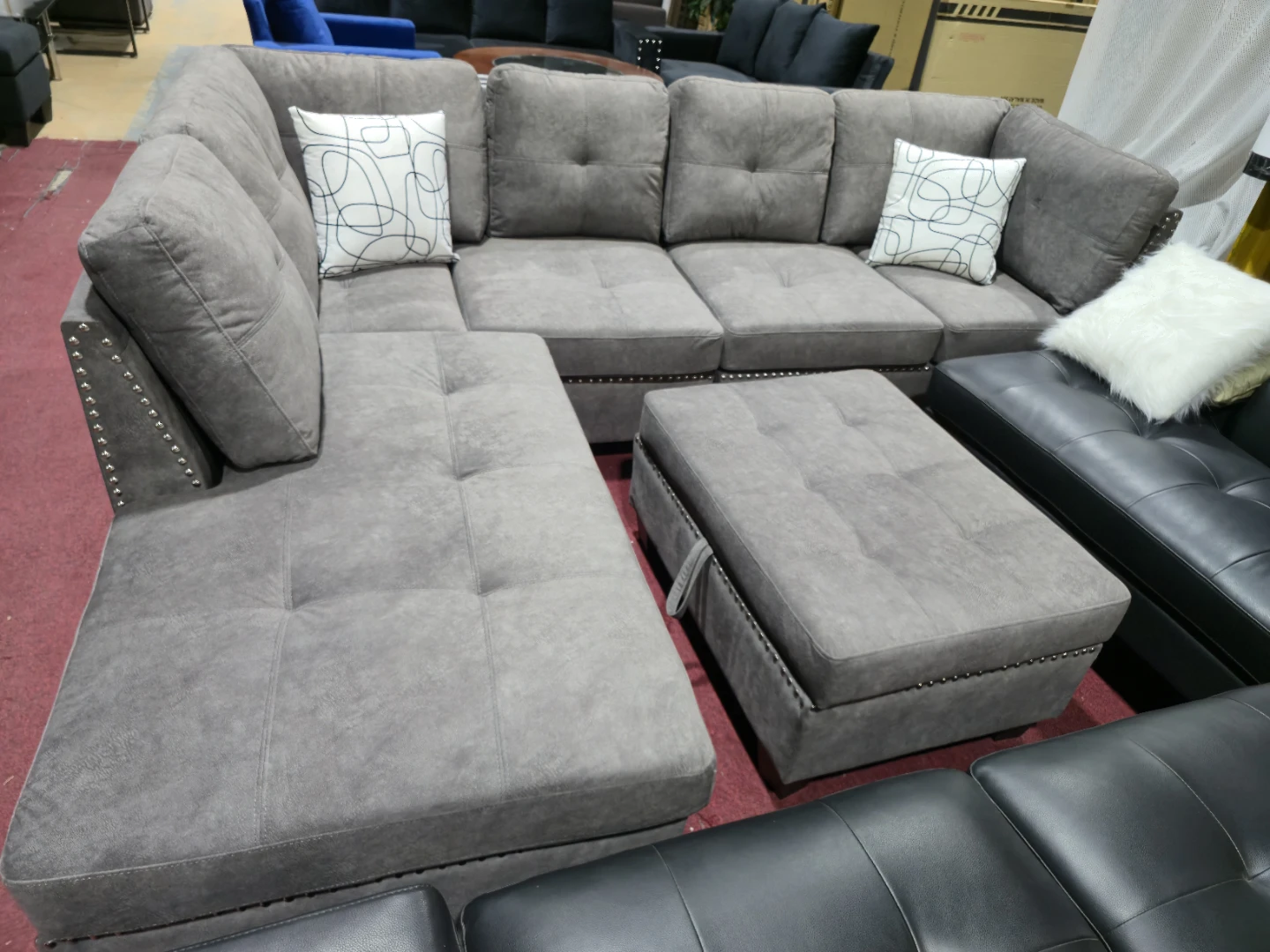 Grey Sectional Sofa with Ottoman