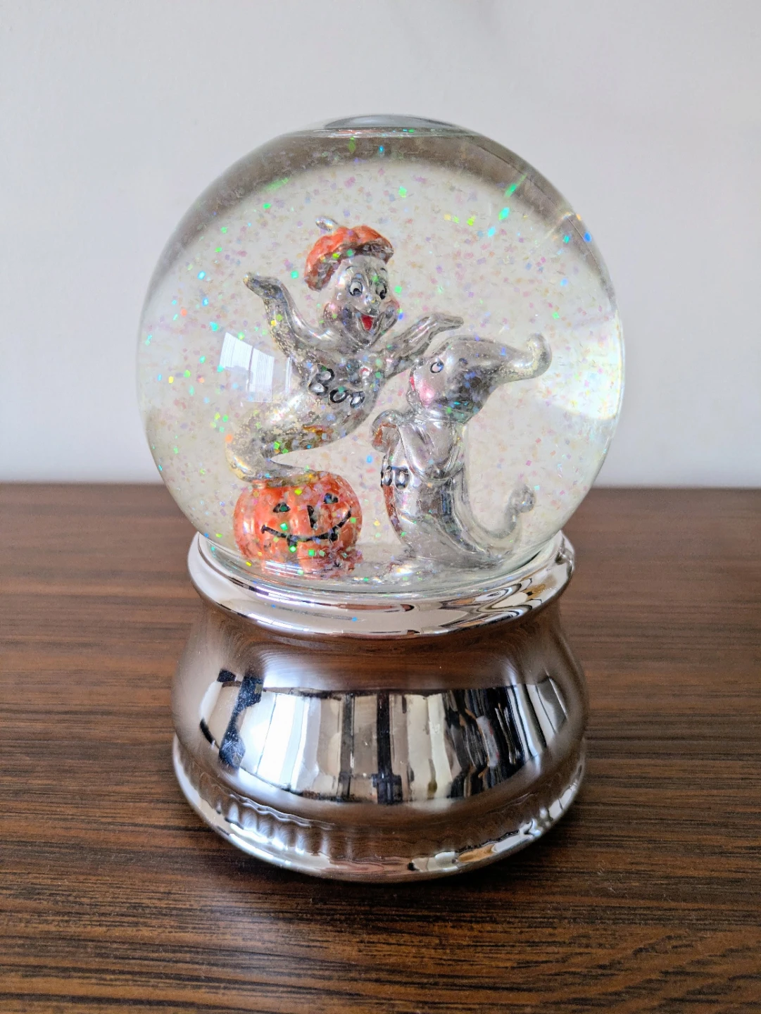 Halloween Ghost and Pumpkin Snow Globe