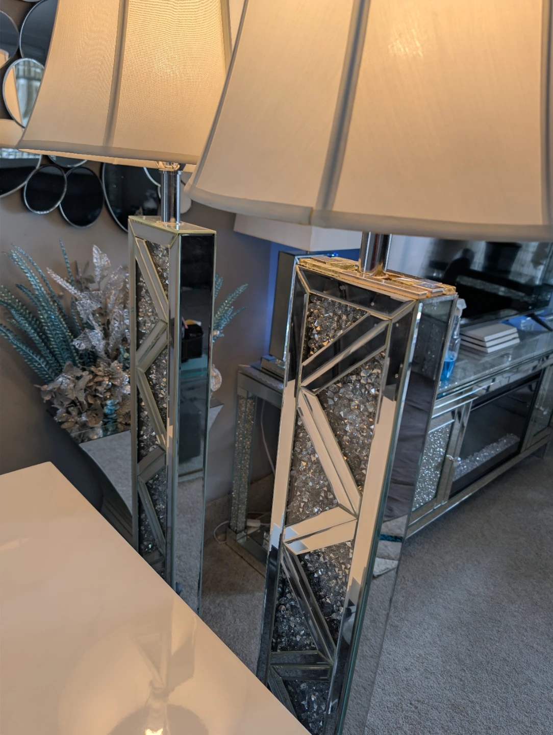 Set of Two Mirrored Crystal Floor Lamps - photo 3