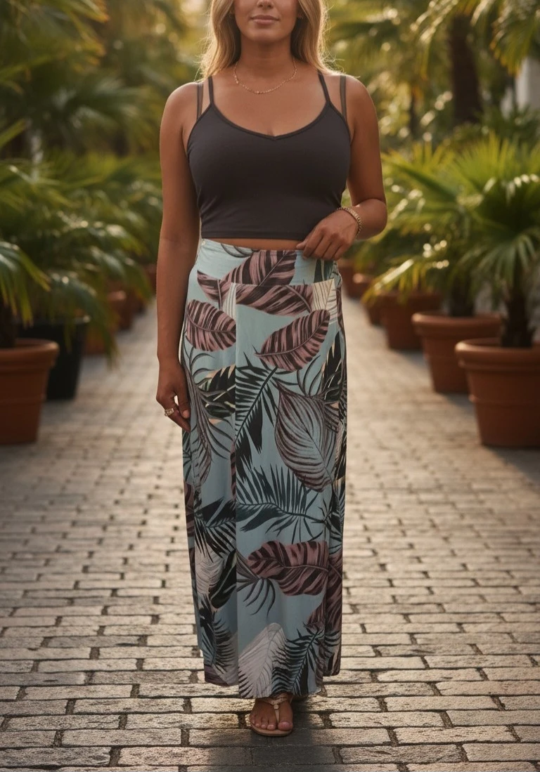 Tropical Print Maxi Skirt