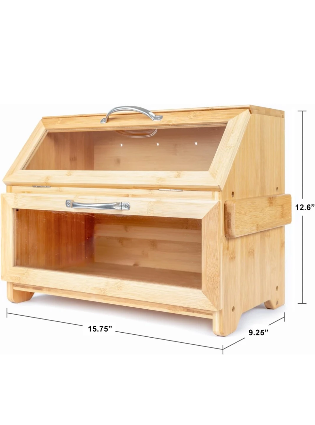 New Large Two-Tier Bamboo Bread Box with Cutting Board