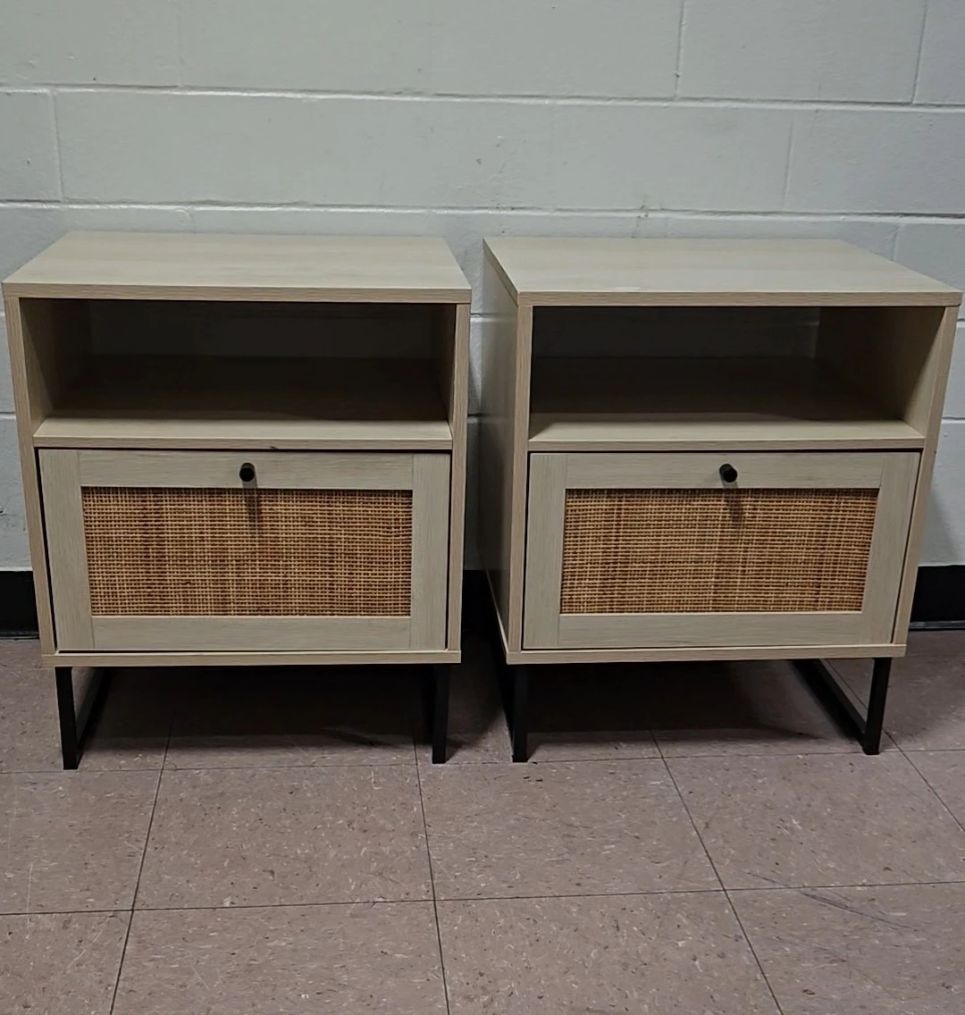 Set of 2 Nathan James Mina Oak & Woven Rattan Nightstands - photo 3