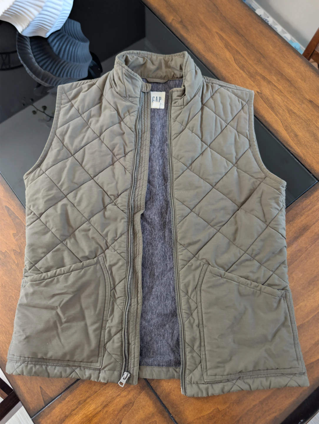 Gap Olive Green Quilted Full-Zip Vest - Extra Small XS