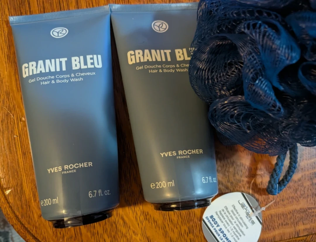 Two Yves Rocher Granit Bleu Hair and Body Washes with Sponge - photo 3