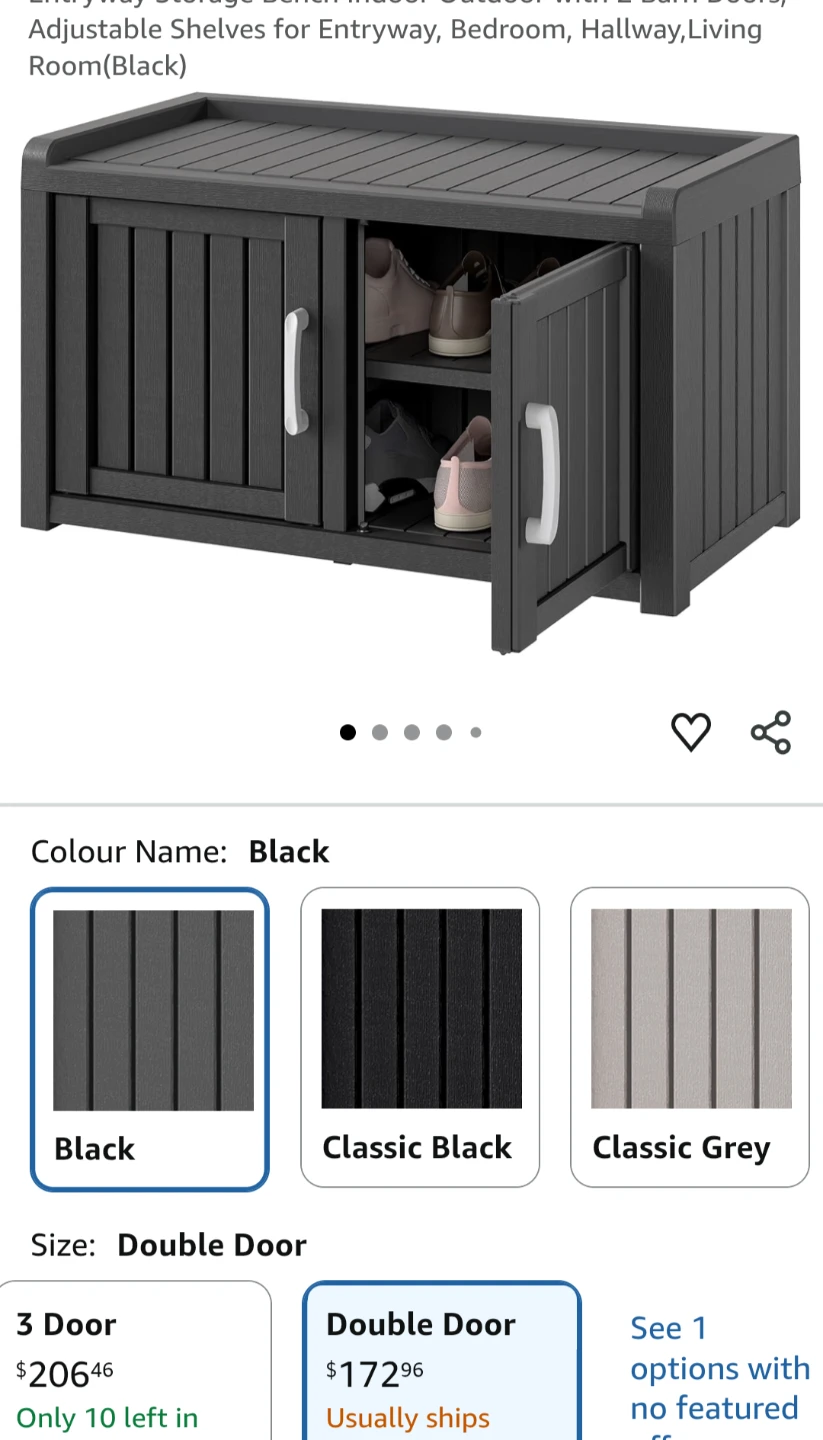 Black Double Door Entryway Storage Bench