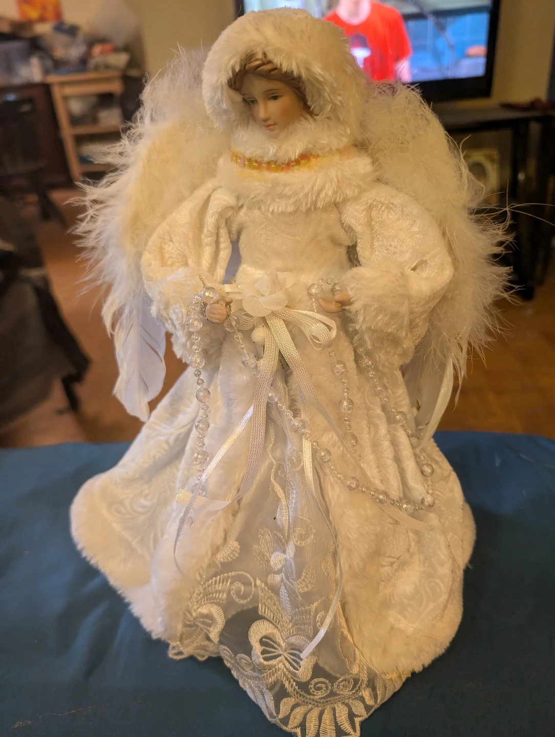 White Fur Angel Christmas Tree Topper