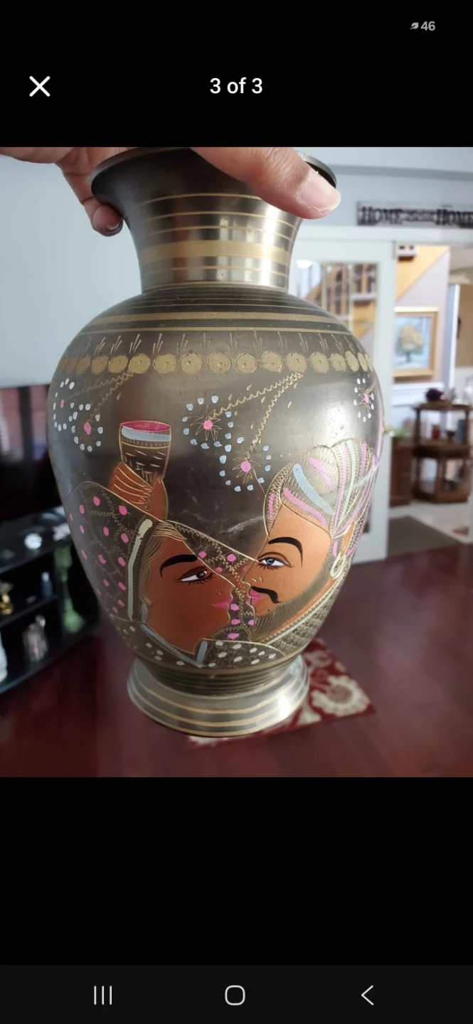 Vintage Hand-Painted Brass Vase - photo 3