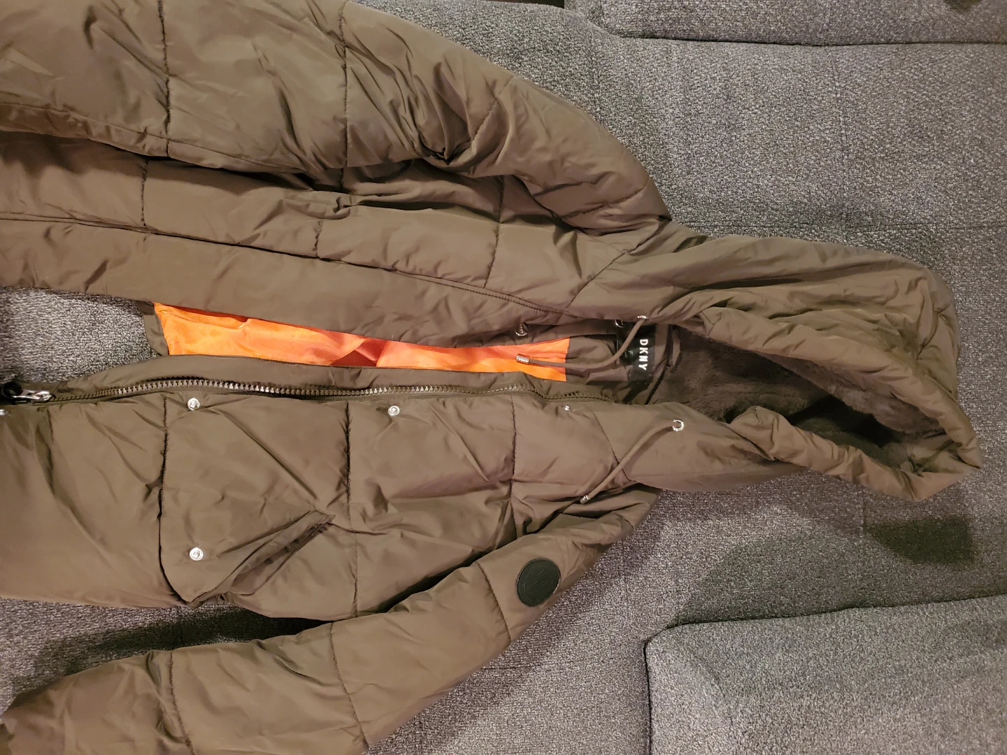 DKNY Olive Green Hooded Puffer Jacket
