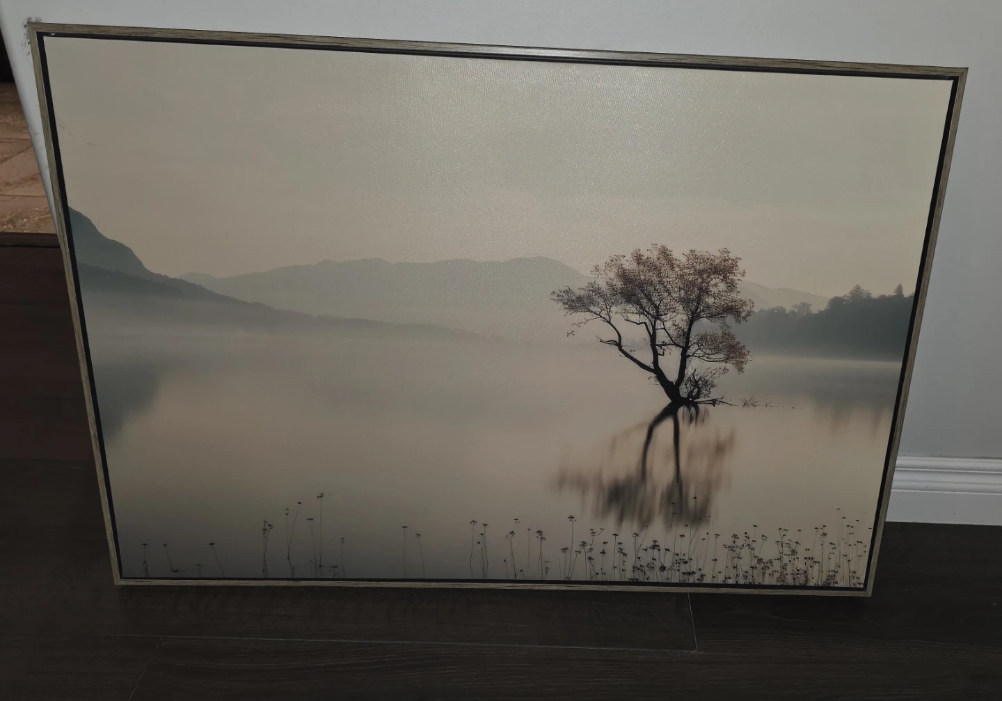 Brand New Framed Misty Lake & Tree Landscape Wall Art
