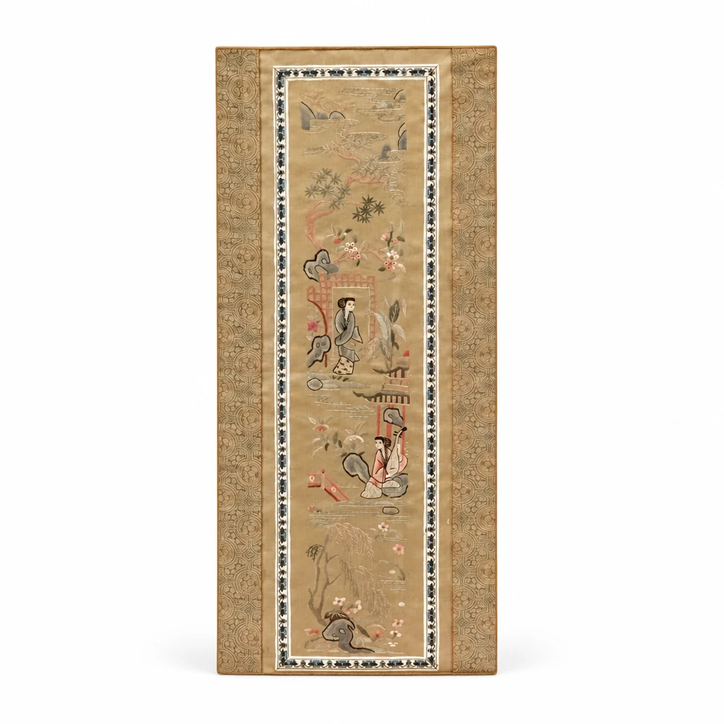 Framed Silk Embroidered Asian Scene Wall Art - photo 2