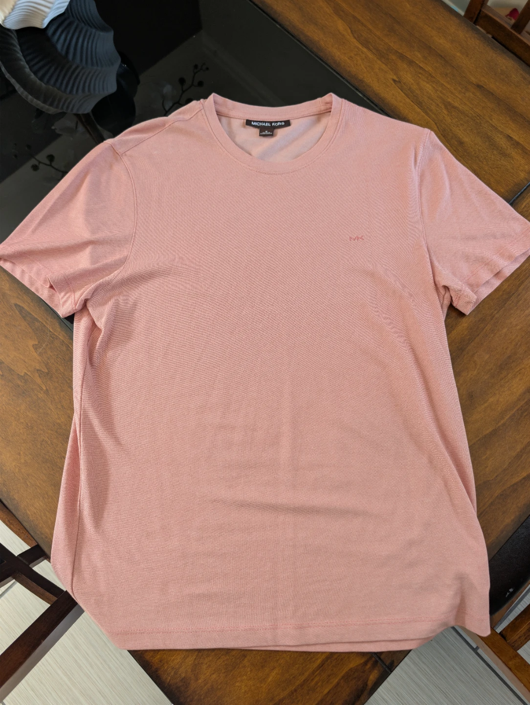 Michael Kors Men's Pink Embroidered MK Logo Tee - Size M