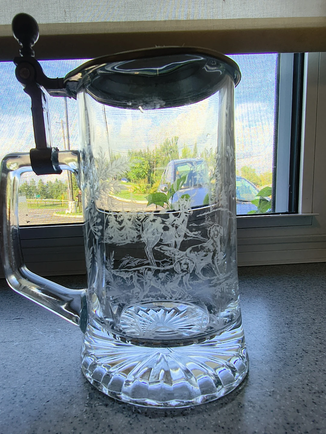 Set of Two Vintage Etched Glass Beer Steins - photo 4