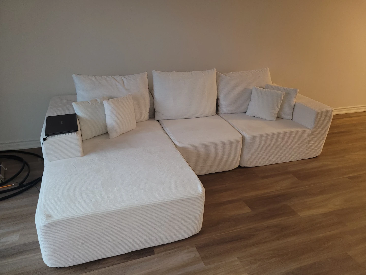 White Corduroy Sectional Sofa