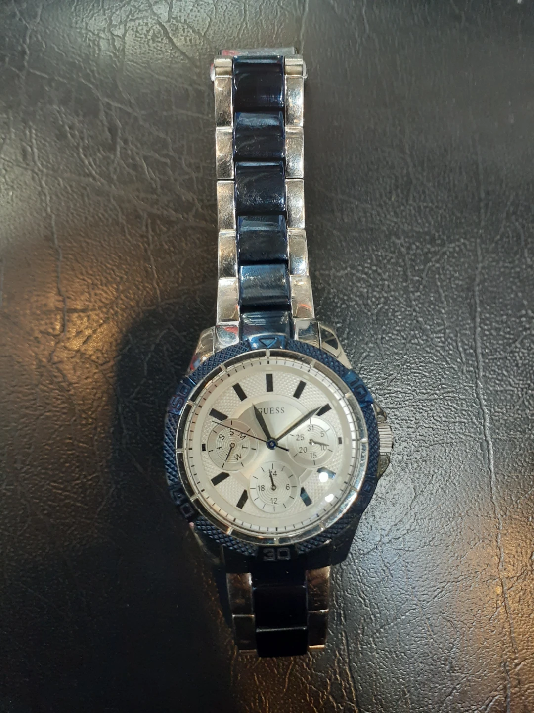 Guess Silver and Blue Chronograph Watch