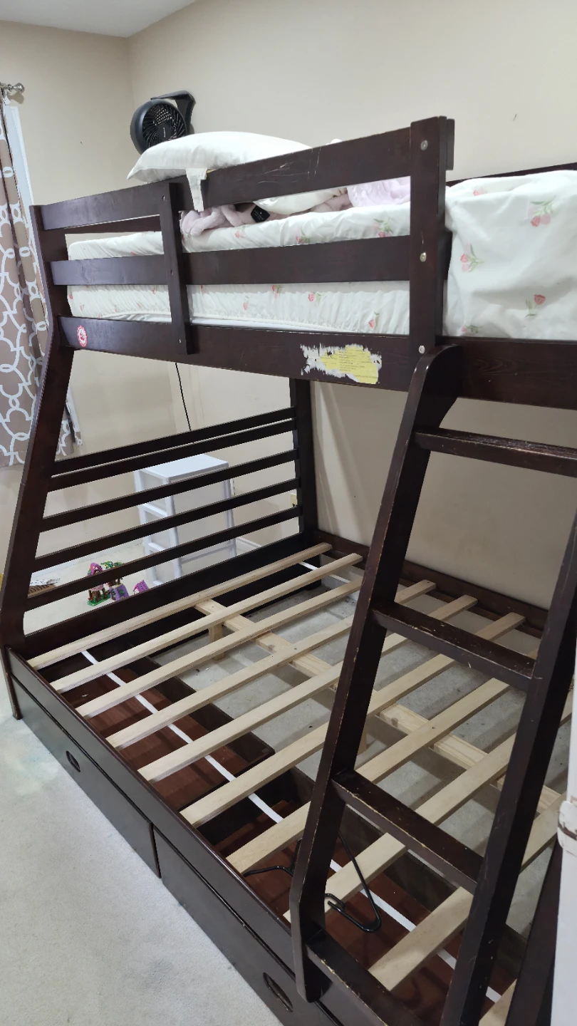Dark Wood Double/Full & Twin Bunk Bed with Storage Drawers
