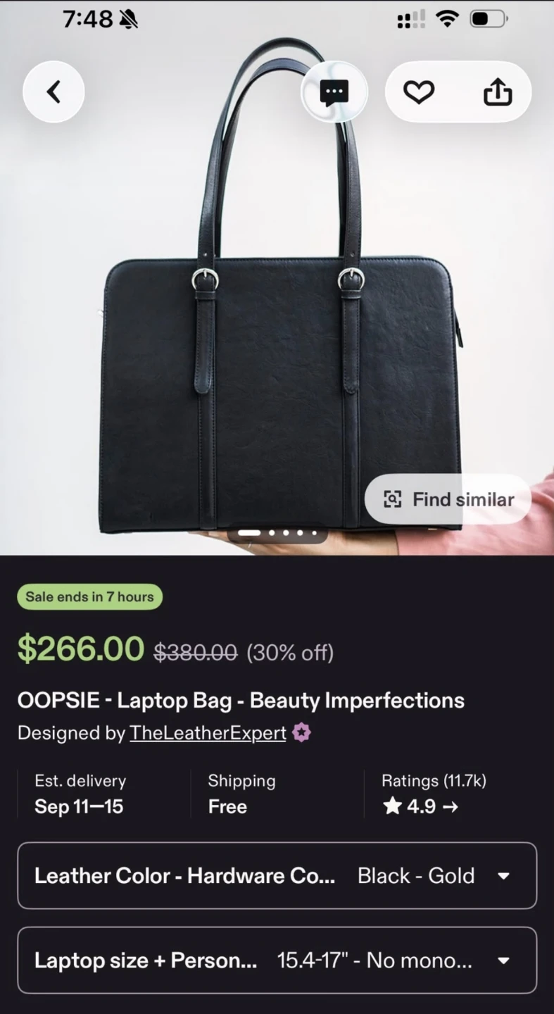 Genuine Leather Black Laptop Bag - photo 5